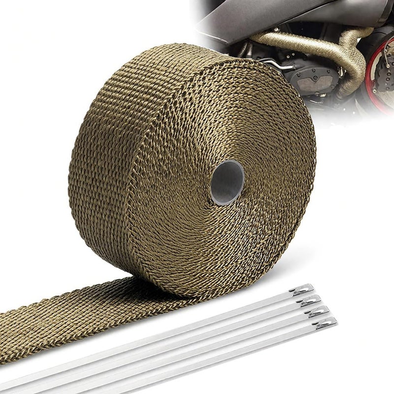 BARTOO 2" x 16' Titanium Exhaust Heat Wrap Roll for Motorcycle Cars Heat Shield Tape, Heat Shield with Stainless Steel Tie - Image 1